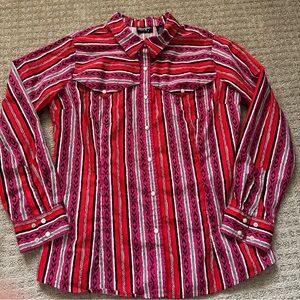 Wrangler Retro Womens Size L Red Long Sleeve Aztec Pearl Snap Top